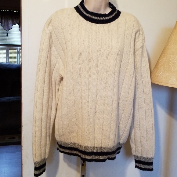 Men's Cream/Navy/Grey Crewneck Sweater - Size XL - Picture 2 of 6